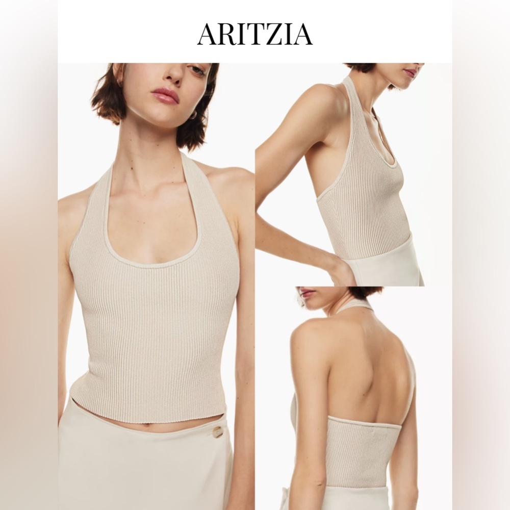 ARITZIA | Sculpt Knit Backless Halter Top | Matte Pearl | S